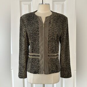 R&K Originals Green Leopard Print Zip-Front Jacket Size 14